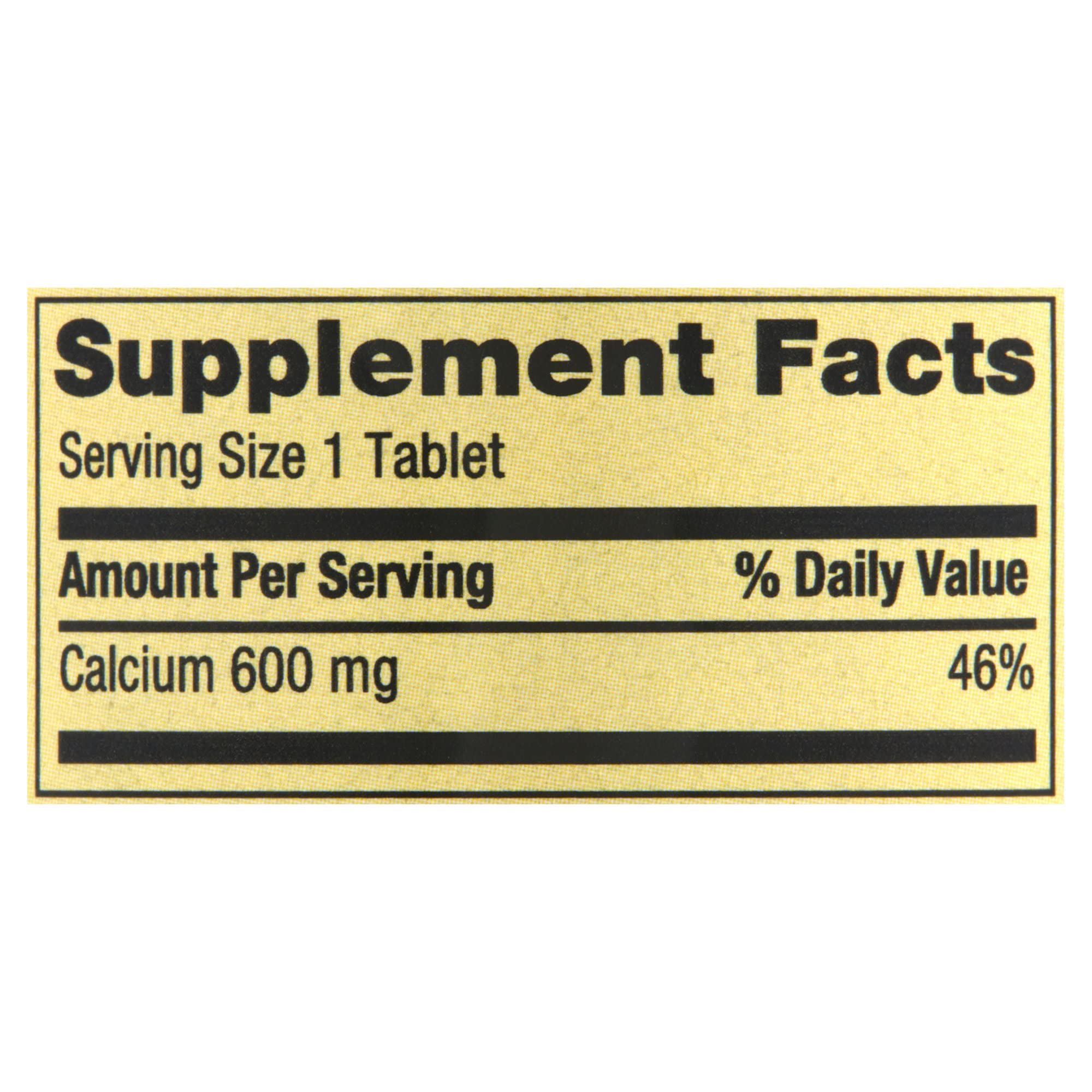 Étiquette Spring Valley Calcium 600 mg, informations lisibles et pratiques.