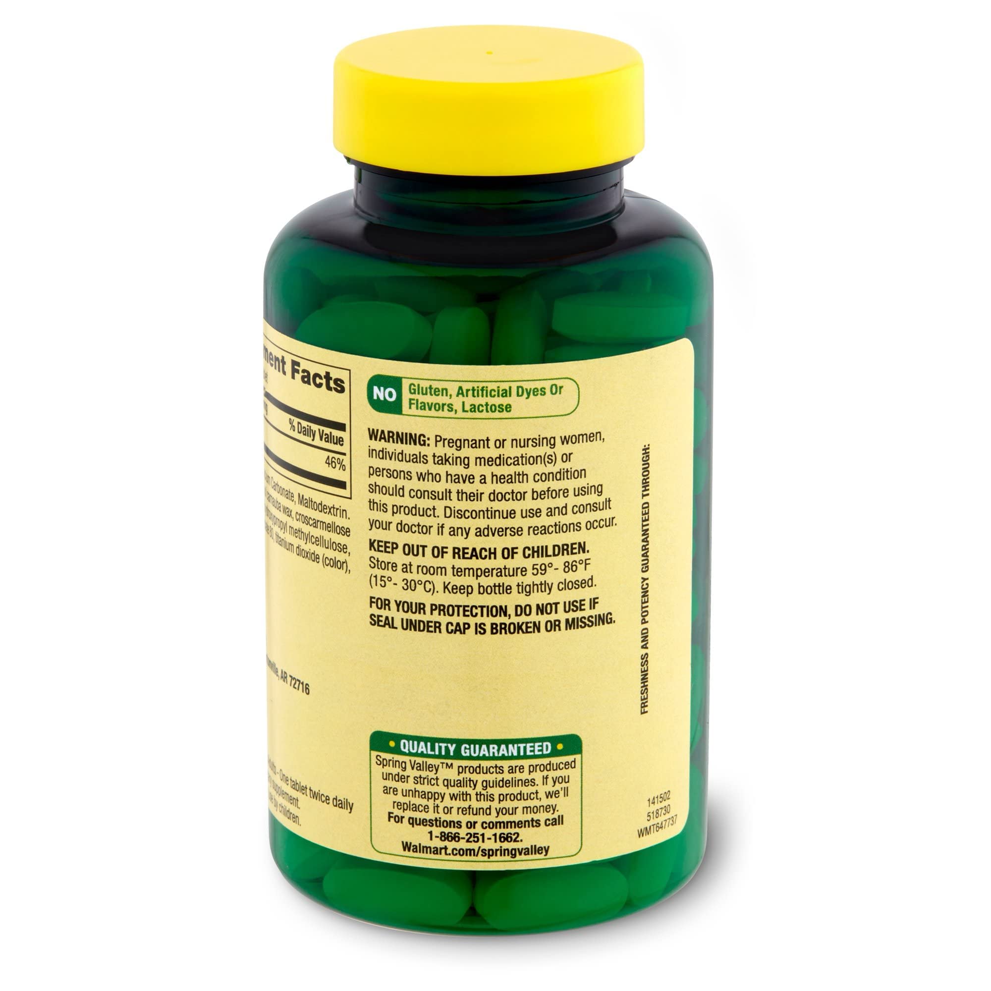Comprimés Spring Valley Calcium 600 mg, faciles à avaler pour une routine quotidienne.