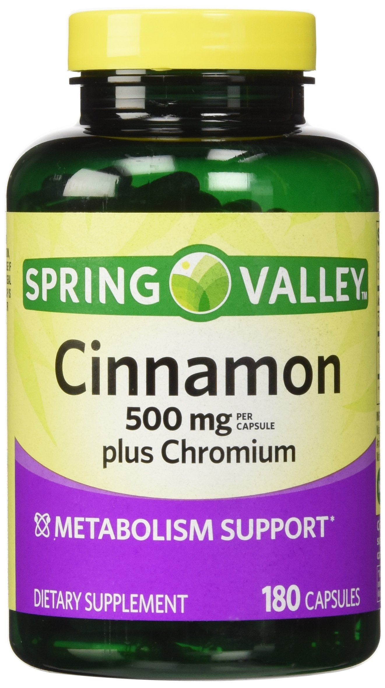 Spring Valley Cannelle-Chromium, bouteille de 180 gélules pour un métabolisme potentiel.