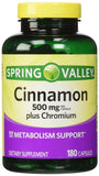 Spring Valley Cannelle-Chromium, bouteille de 180 gélules pour un métabolisme potentiel.