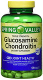 Spring Valley glucosamine-chondroitine; bouteille triple-force montrant le format pratique pour les articulations.