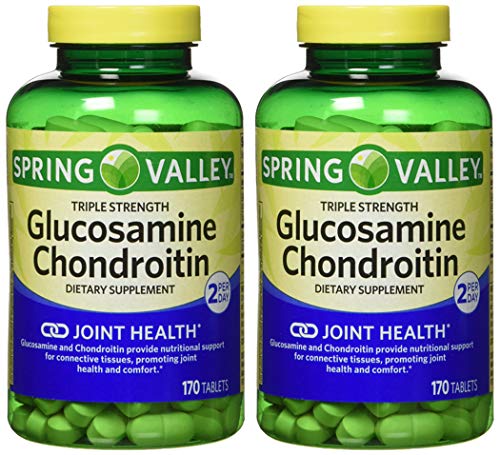 Spring Valley dose quotidienne; image indiquant 2 comprimés par jour pour le soutien des articulations.