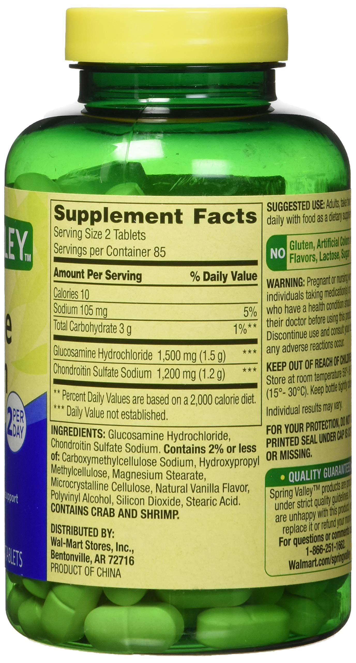 Spring Valley glucosamine-chondroitine; emballage double, idéal pour un approvisionnement durable.
