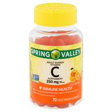 Gommes Spring Valley Vitamin C 240 mg dans une bouteille orange, soutien immunitaire potentiel.