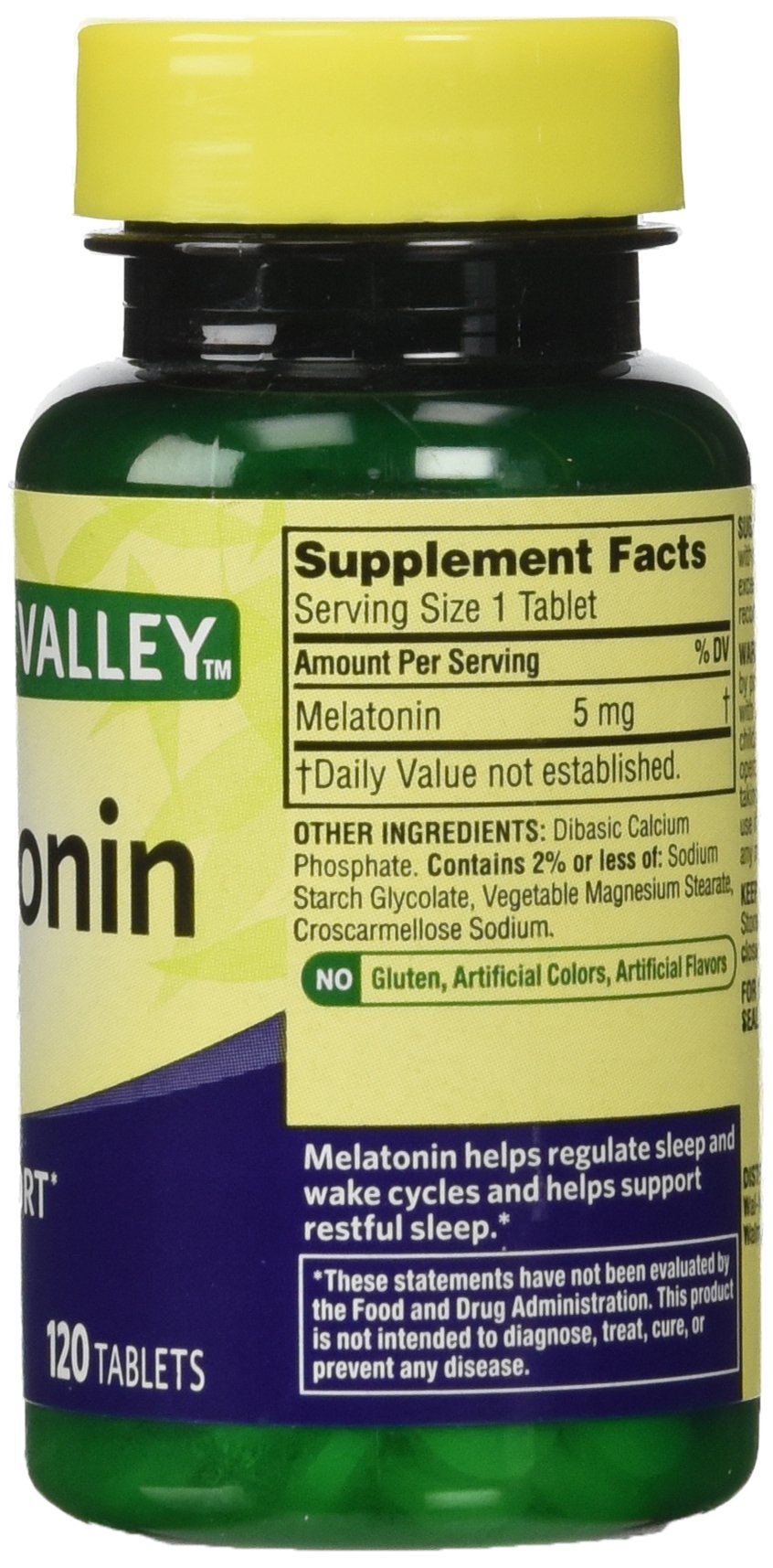 Emballage double-pack Spring Valley Mélatonine 5 mg, pratique pour les déplacements et les usages réguliers.