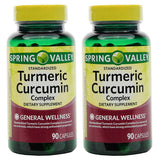 Spring Valley Turmeric Curcumin Complex – Bouteille de 90 gélules, soutien potentiel au bien-être général.