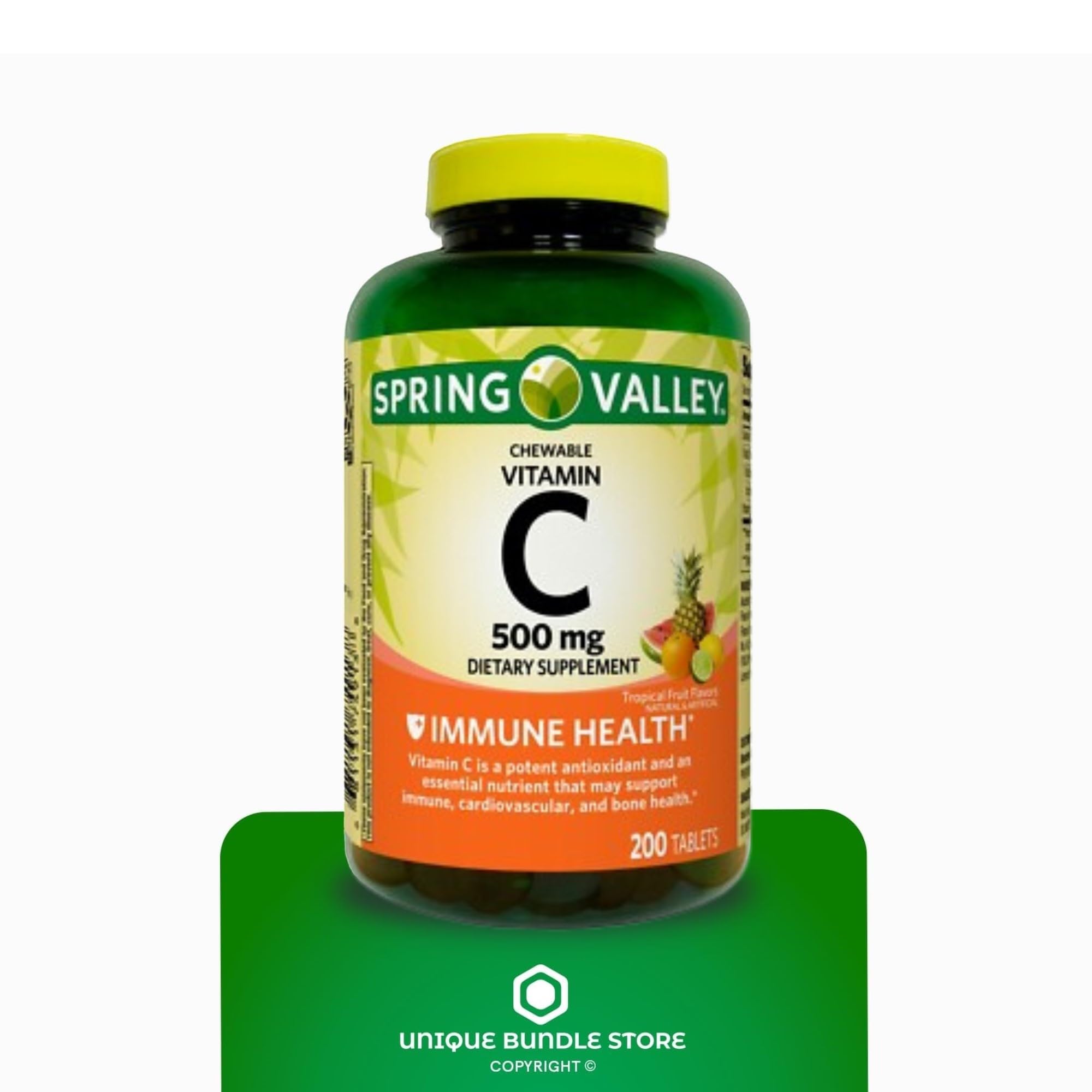 Spring Valley utilisation quotidienne facile avec comprimés croquables au goût tropical.