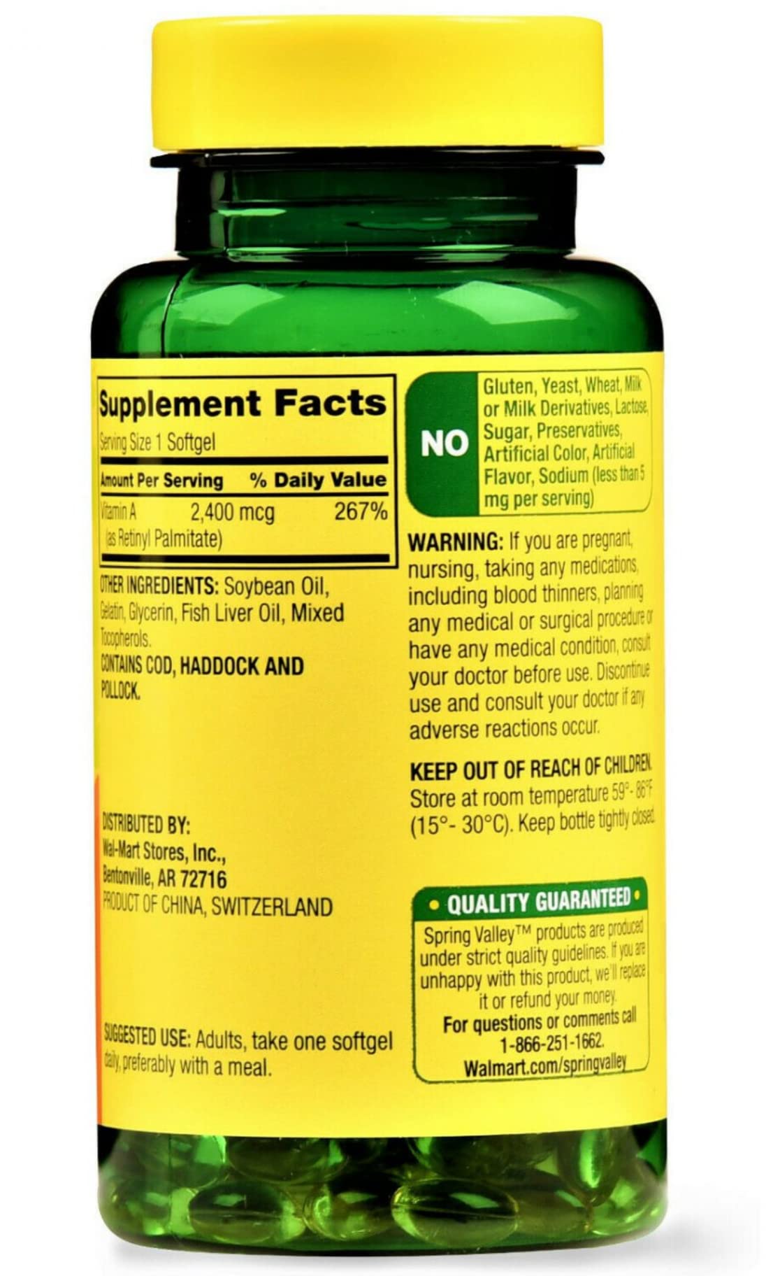 Spring Valley Vitamine A – gélules molles, ingestion facile sans arrière-goût.
