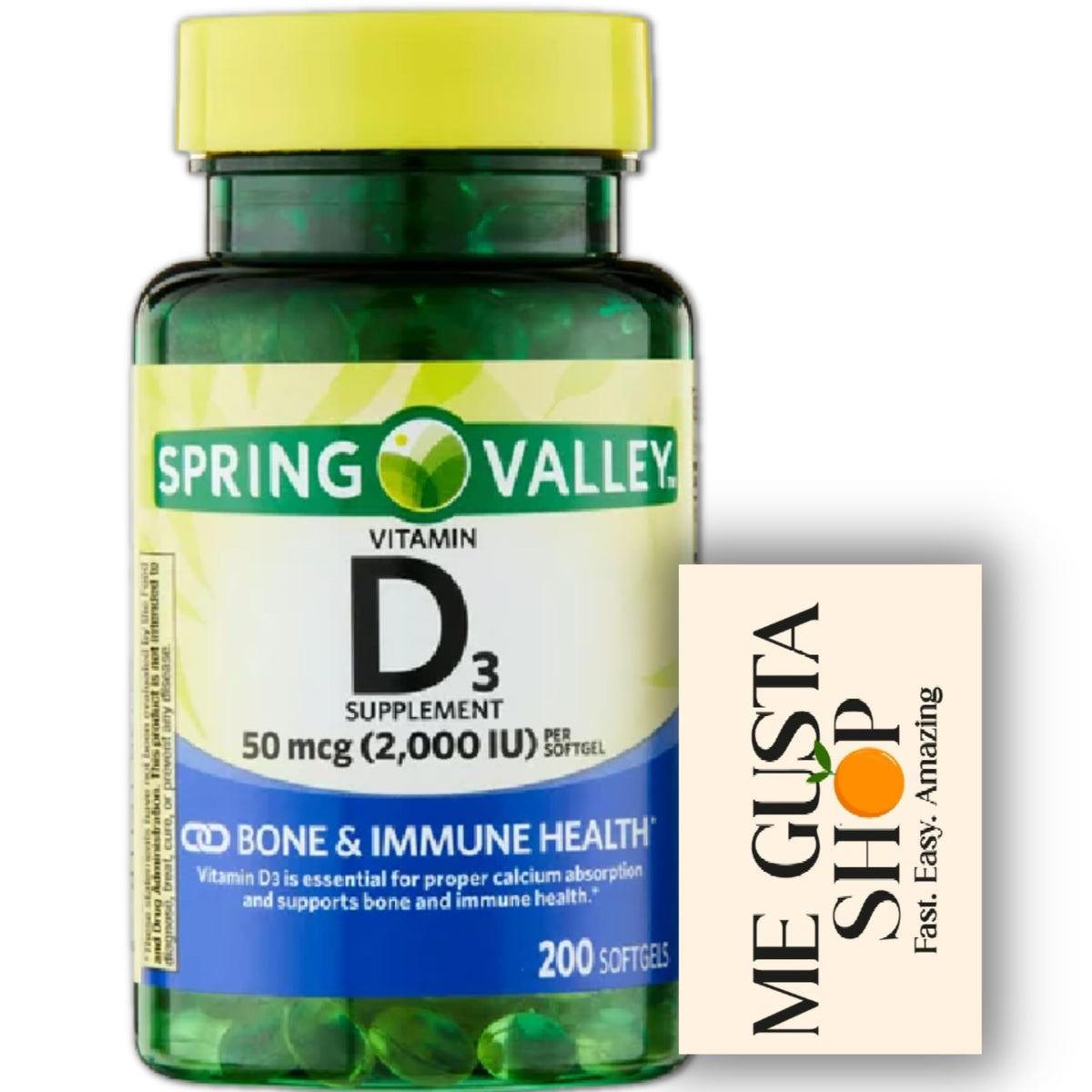 Bouteille Spring Valley Vitamine D3 50 µg – dosage quotidien pratique.