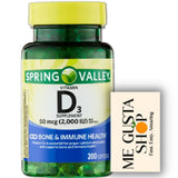 Bouteille Spring Valley Vitamine D3 50 µg – dosage quotidien pratique.