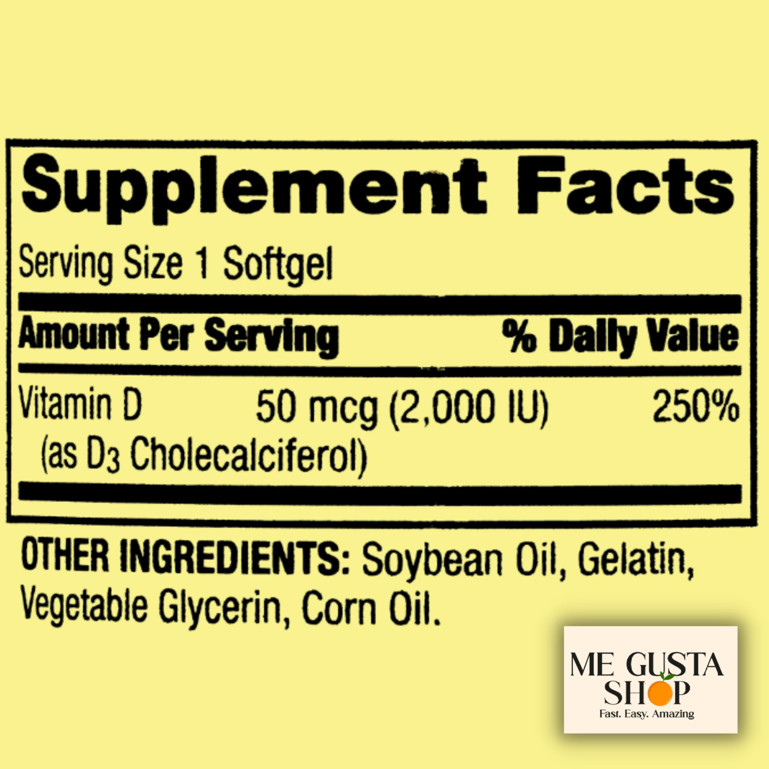 Étiquette Spring Valley Vitamine D3 – informations claires.