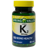 Spring Valley Vitamine K2 100 mcg, flacon gélules molles pour la santé des os.