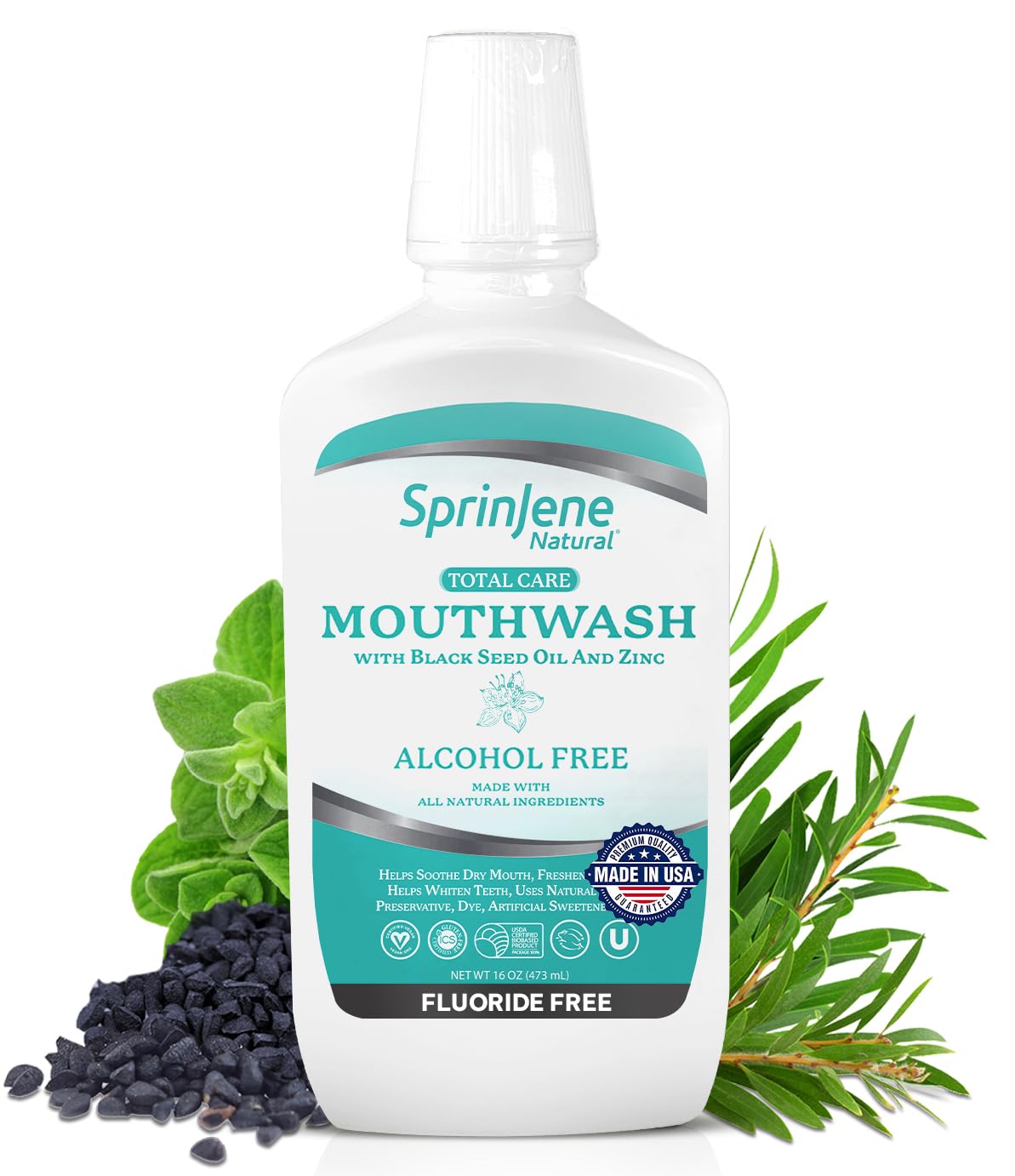 SprinJene Bain de Bouche Sans Alcool — fraîcheur douce pour gencives sensibles.