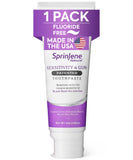 SprinJene dentifrice sans fluor, bouteille montrée, rafraîchissement durable.