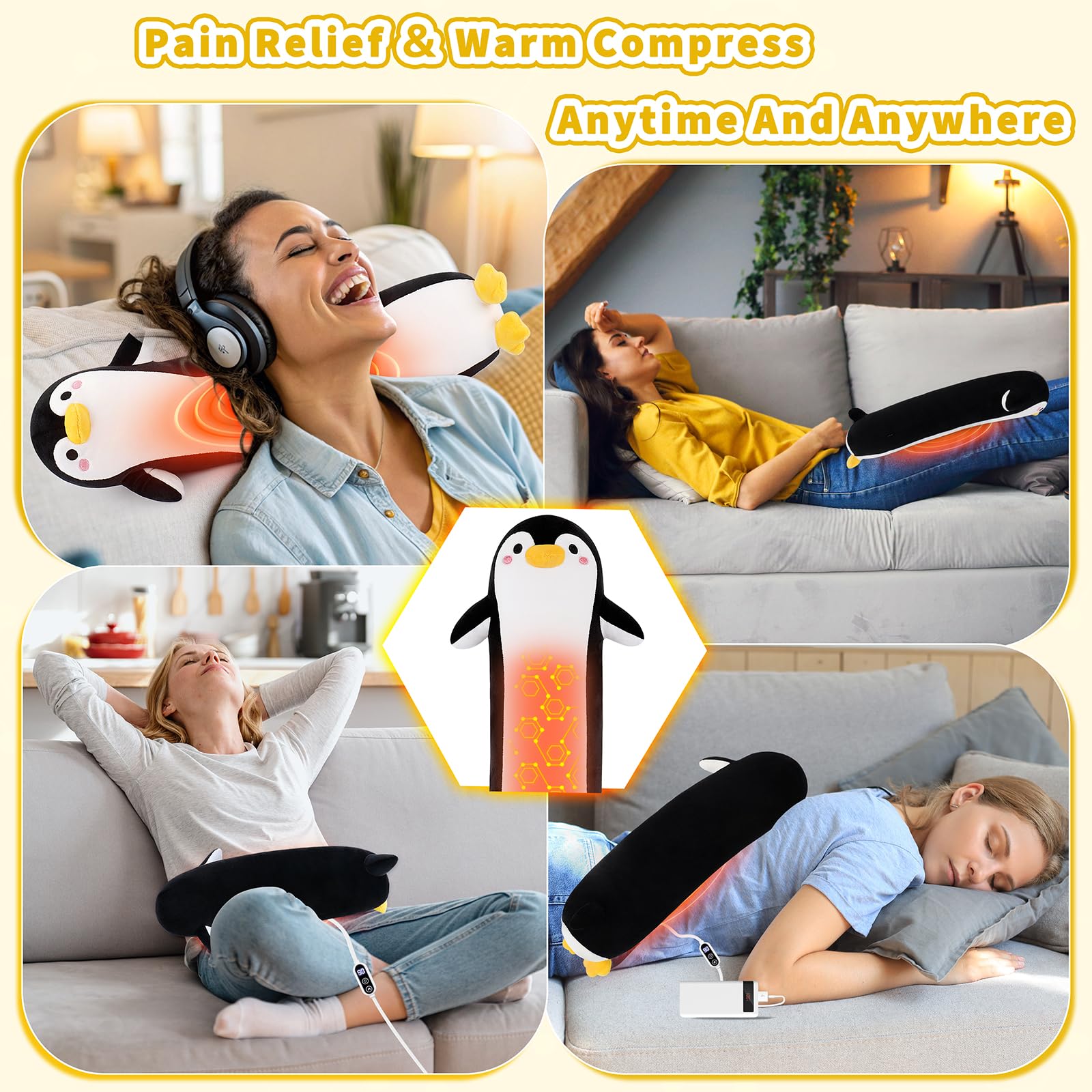Pingouin chauffant Sprinqdawin en extérieur, compagnon rassurant lors des déplacements.
