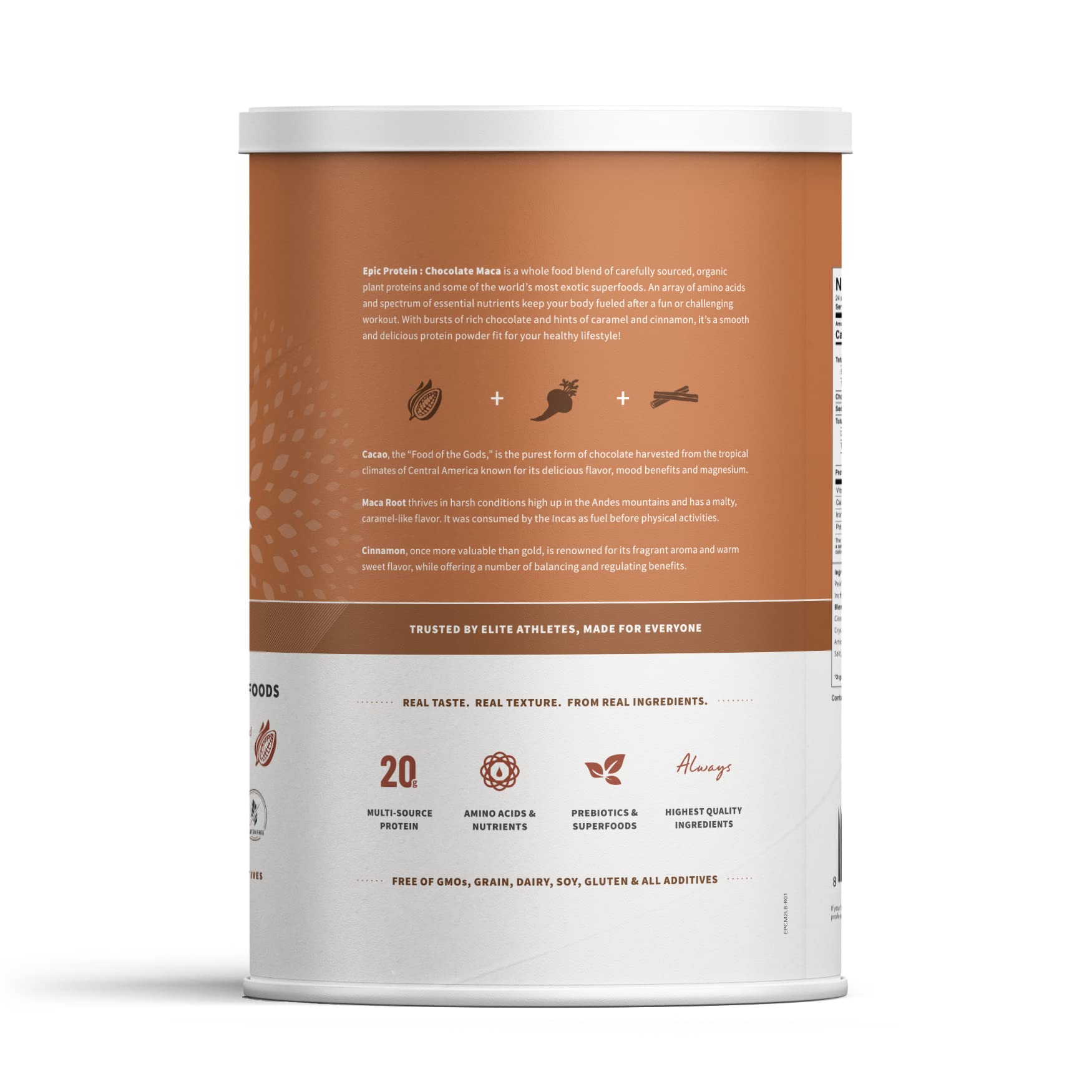 Goût cacao naturel Sprout Living Epic Protein, parfait pour le petit-déjeuner.