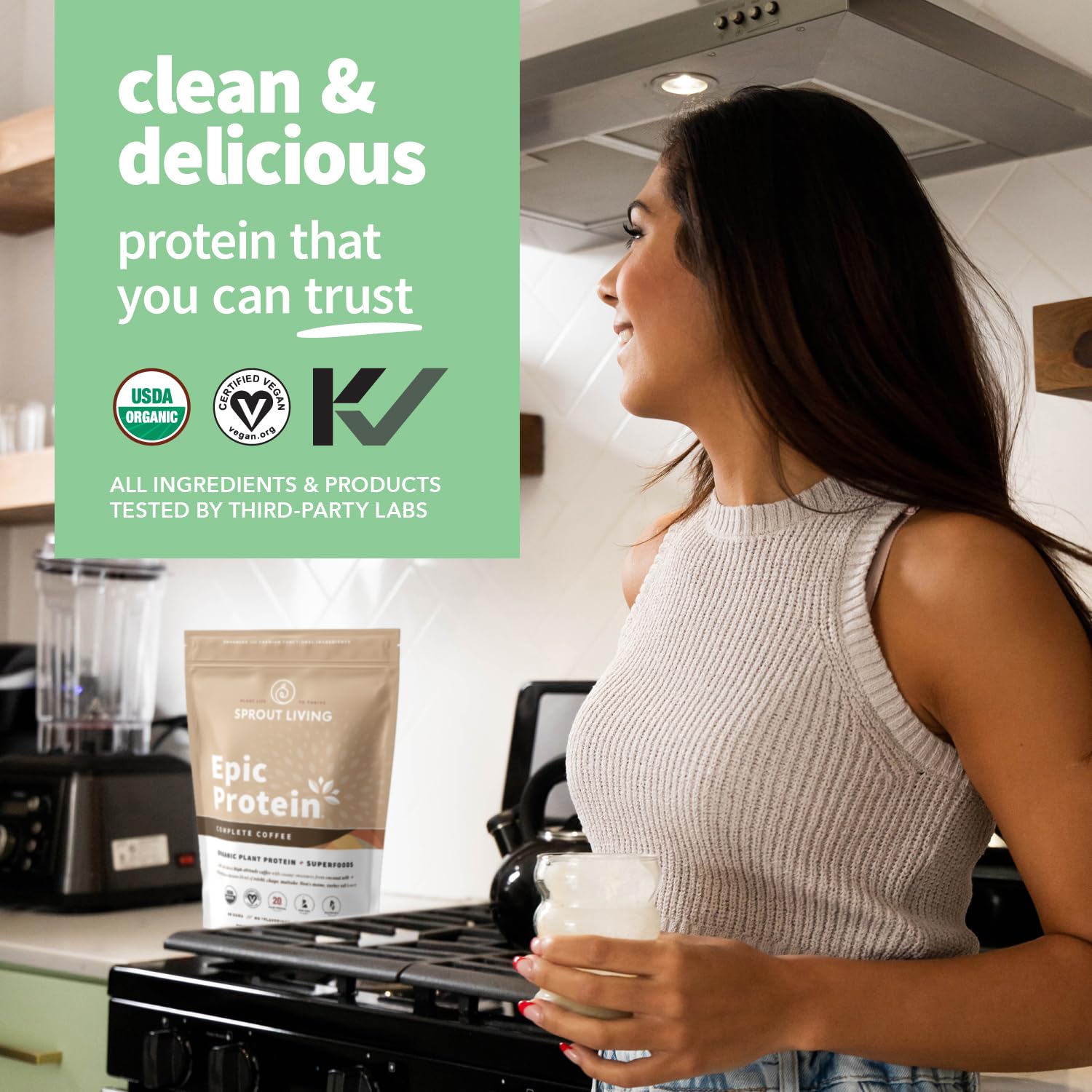 Ingrédients et composants du Epic Protein Sprout Living dévoilés en plan rapproché