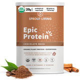 Sprout Living Epic Protein: poudre chocolat Maca, protéine végétale complète pour smoothies énergisants.