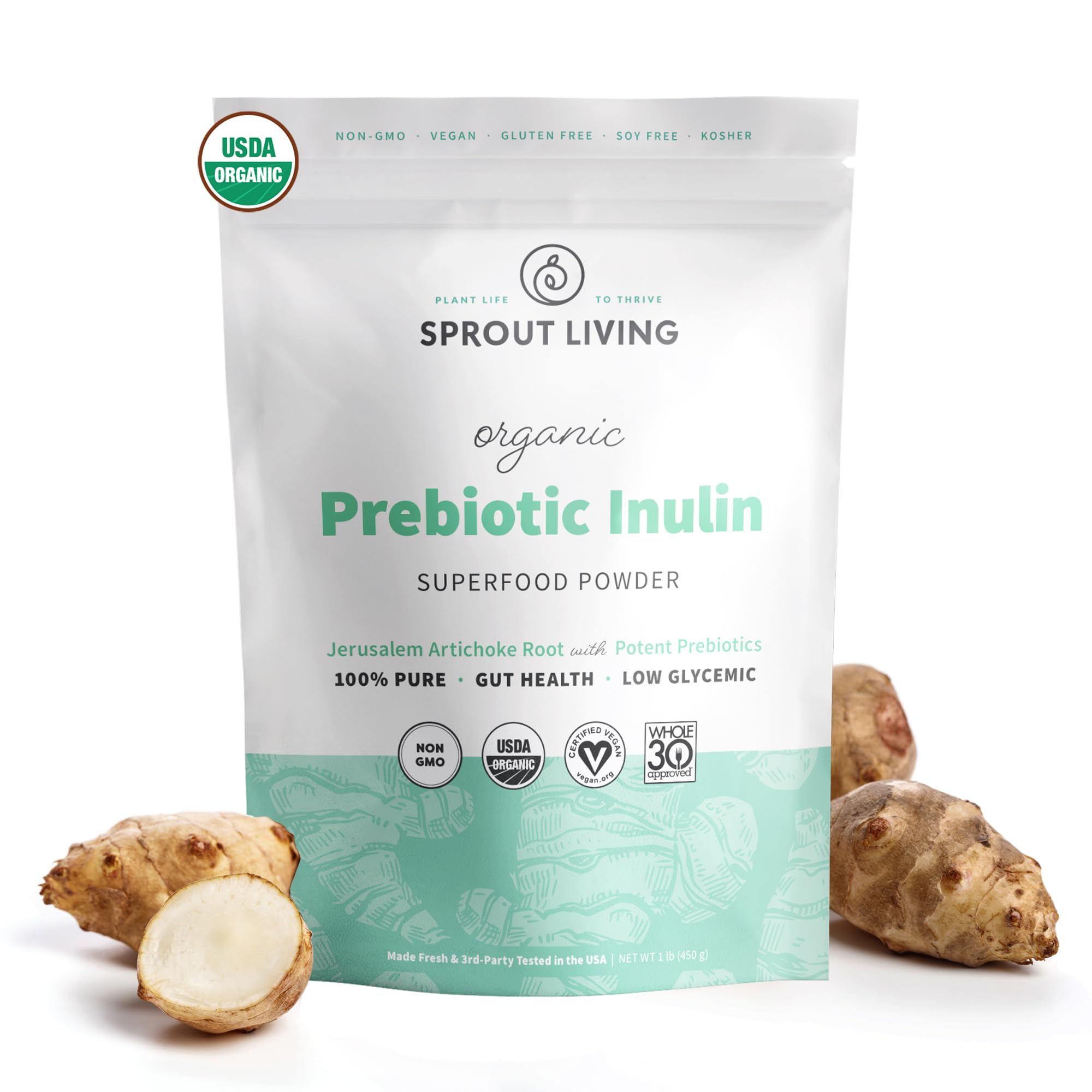 Sprout Living Inuline organique en poudre dans le flacon, soutient la digestion.