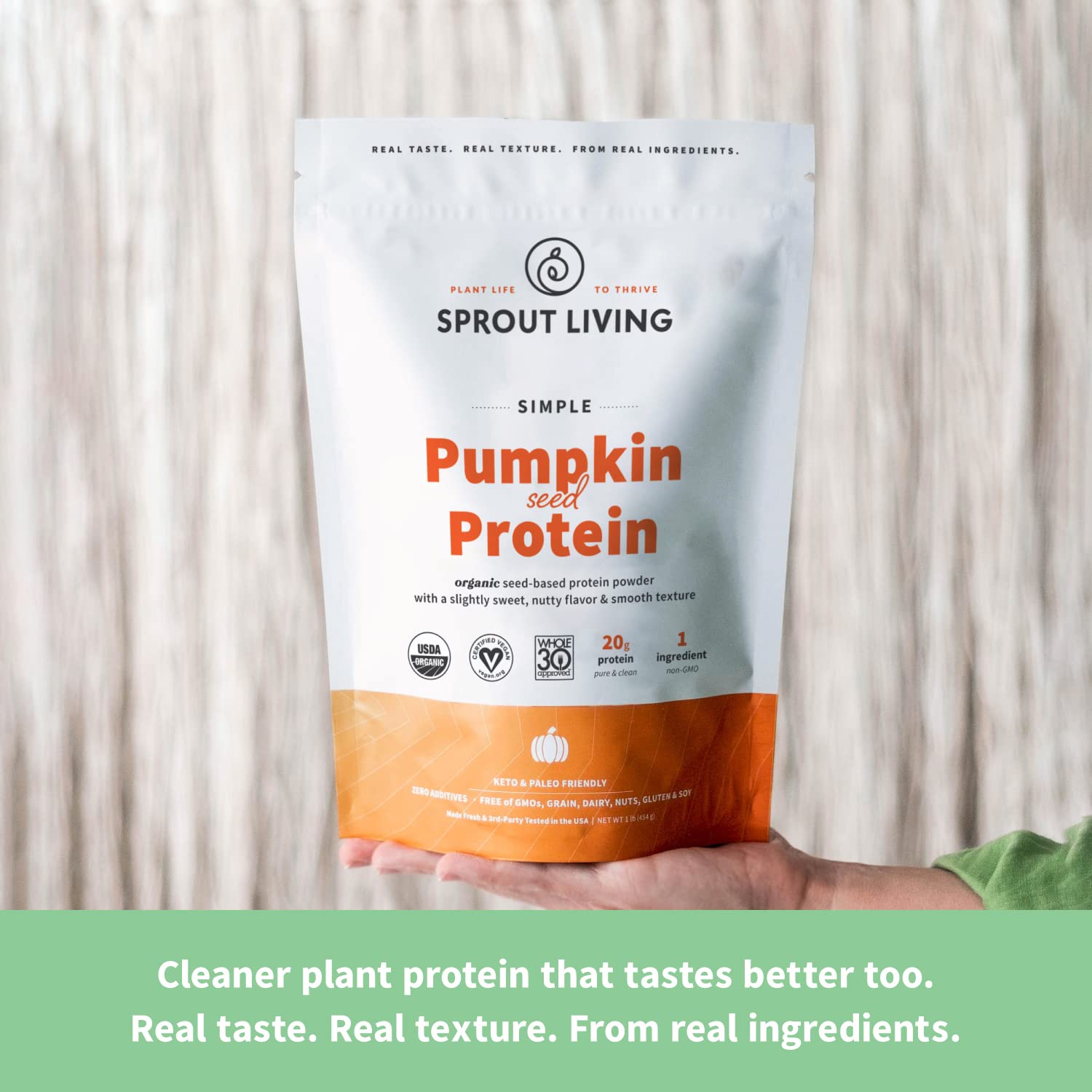 Sprout Living Poudre Protéine Graines Citrouille – tableau des ingrédients et avantages clés