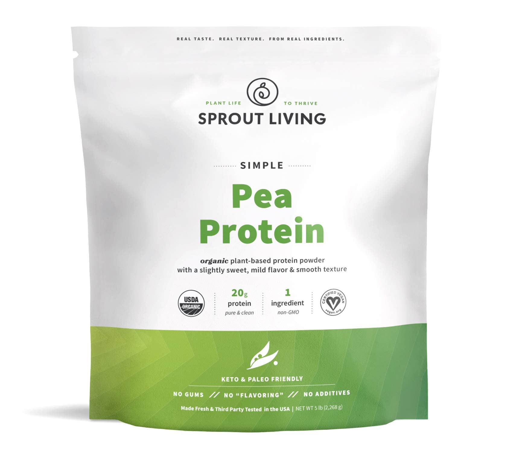 Sprout Living Poudre Protéine Pois Naturel 5lb — emballage compact et facile à glisser dans votre routine