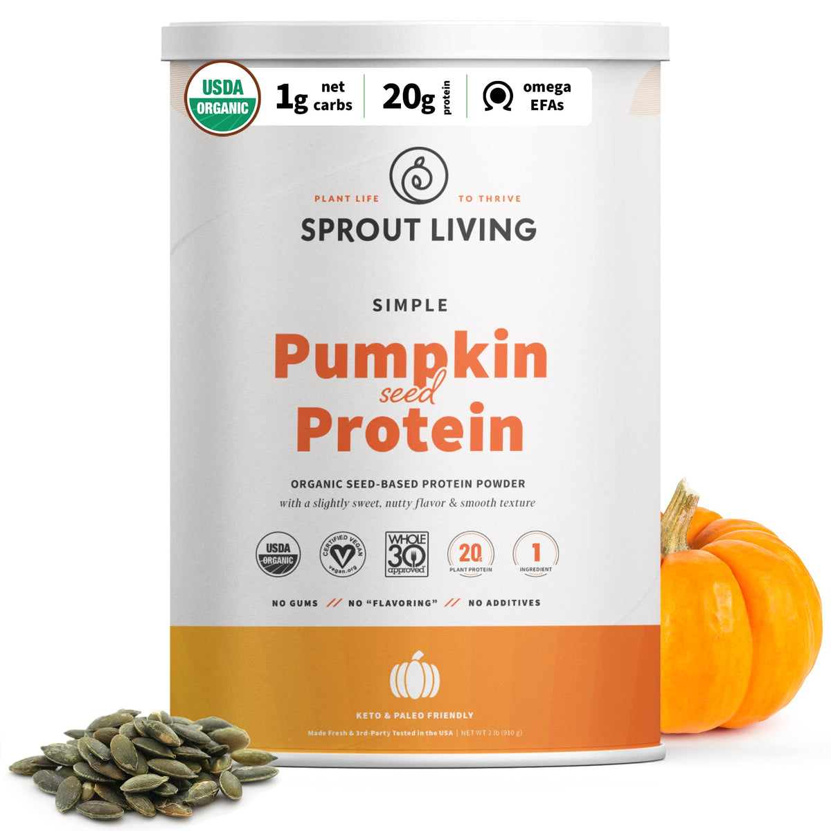 Sprout Living protéine de courge bio dans son emballage, idéale pour boissons protéinées végétales.