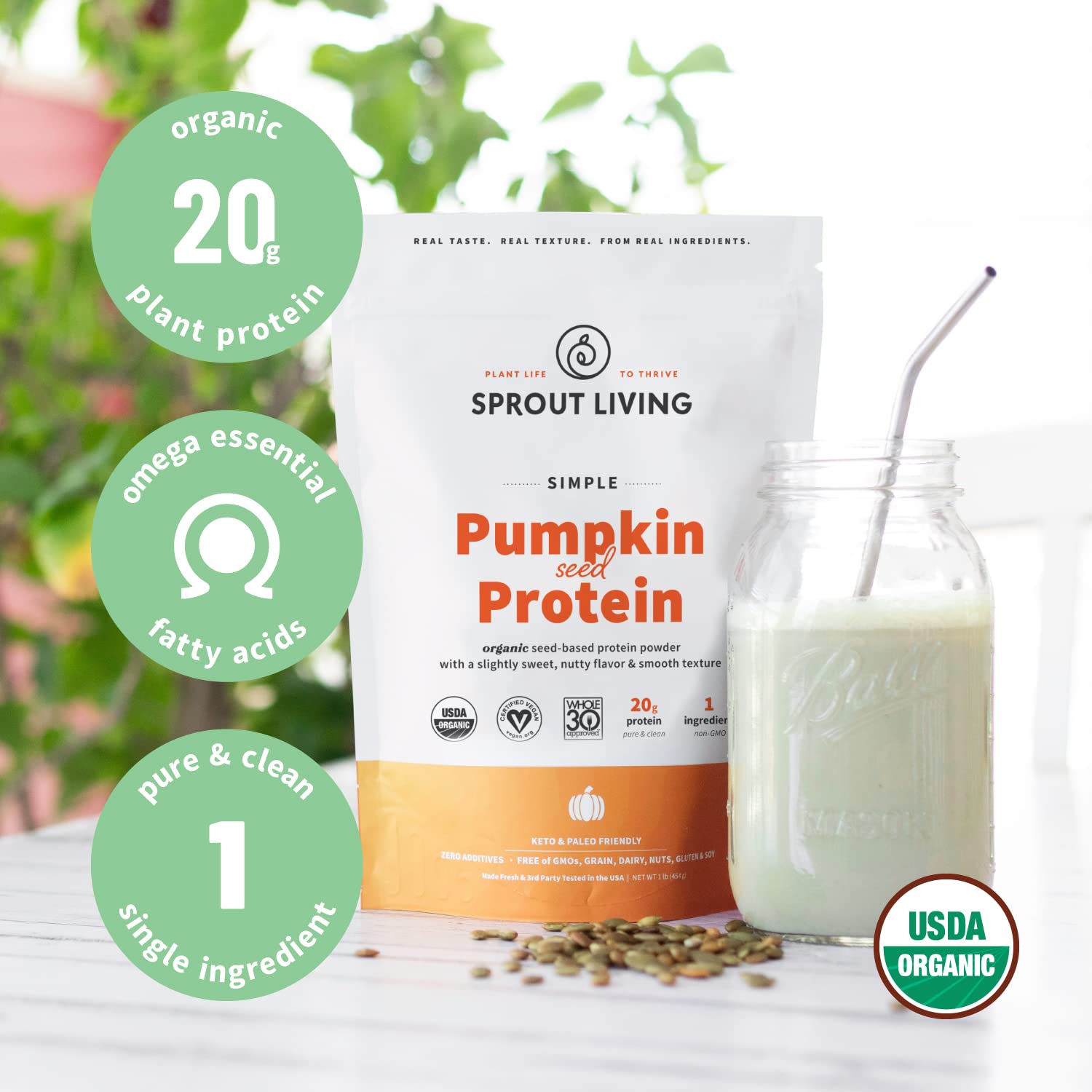 Produit sans gluten Sprout Living protéine de courge bio pour recettes.