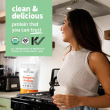 Sprout Living protéine de citrouille en portion pratique, idéale pour un smoothie post-entraînement.