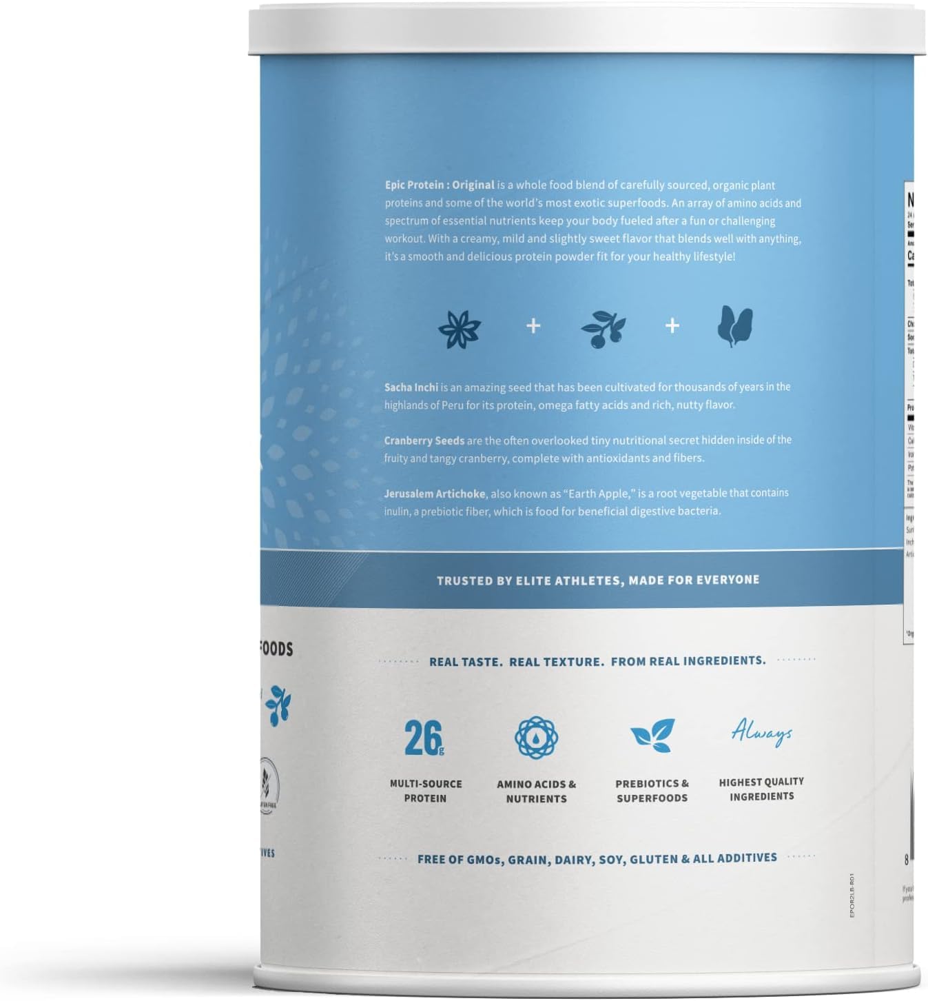 Mélange d'ingrédients végétaux dans Sprout Living Protéine Plantes Original, protéine complète.