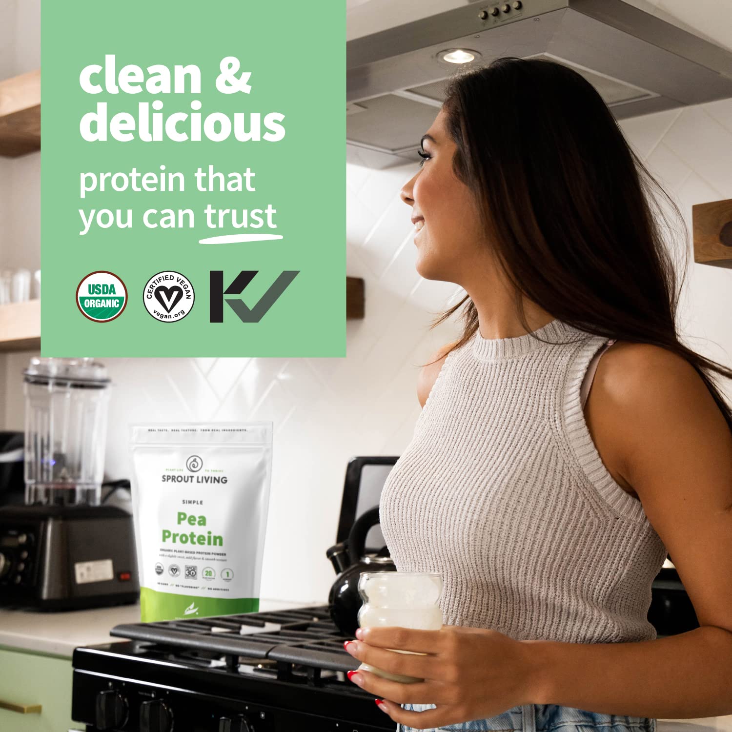 Poudre neutre Sprout Living sans arômes, idéale pour des shakes personnalisés.