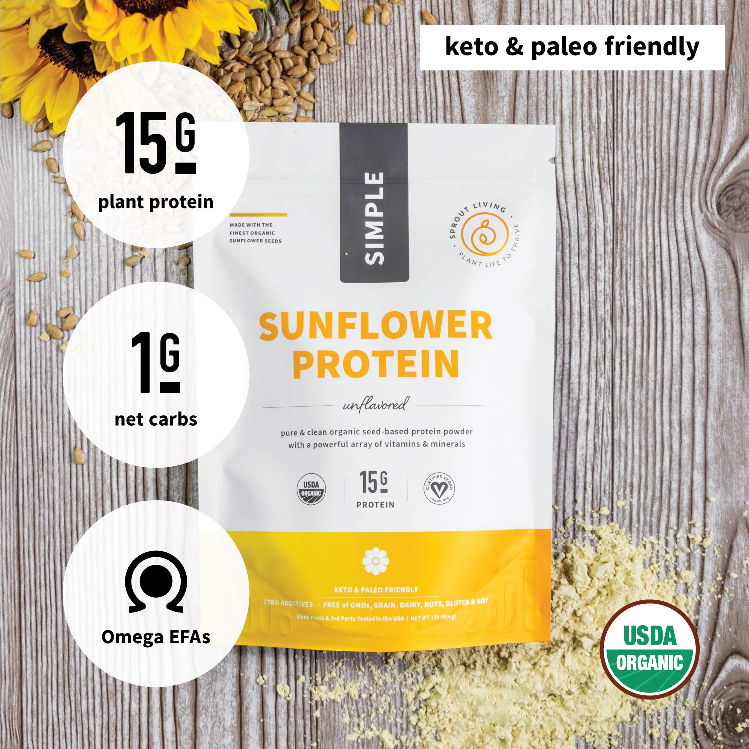 Sprout Living Protéine Tournesol: ingrédients purs et sans additifs
