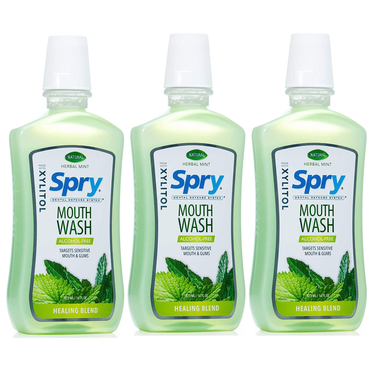 Spry bain de bouche xylitol sans fluorure, haleine fraîche et douceur.