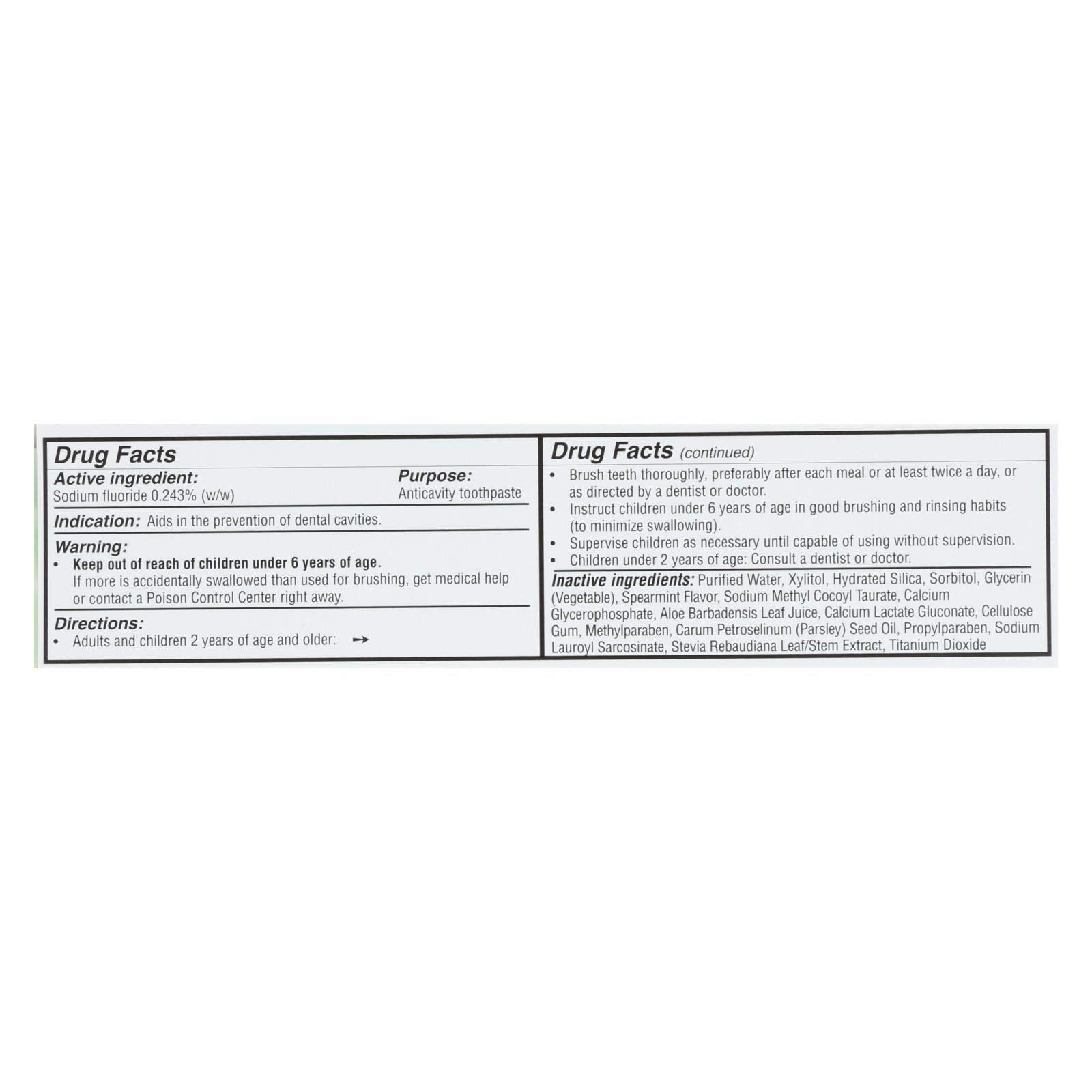 Spry dentifrice Xylitol avec aloé vera hydratant les muqueuses buccales.