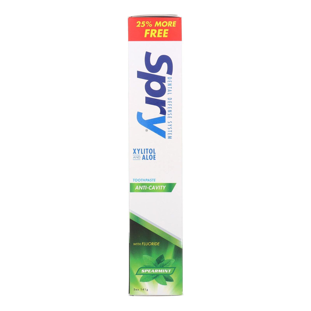 Spry dentifrice Xylitol en tube à la menthe pour une fraîcheur durable.