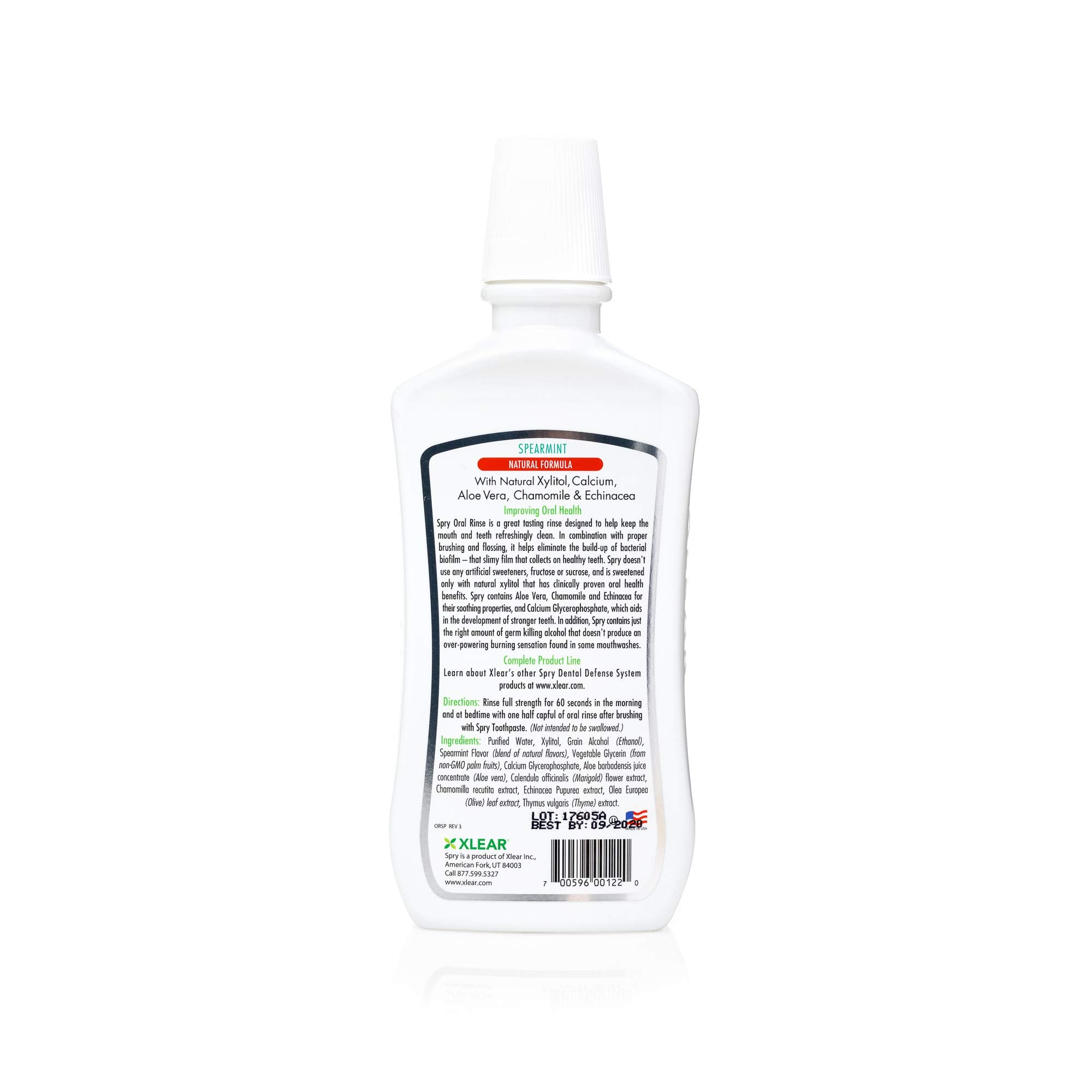 Spry usage quotidien menthe verte après brossage et fil dentaire pour une routine complète.