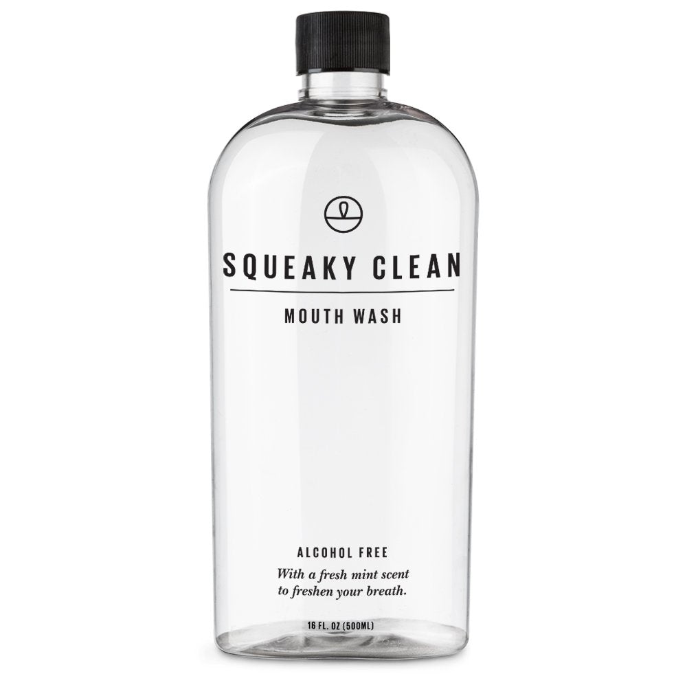 Squeaky Clean bouteille sans alcool pour rinçage doux et frais.