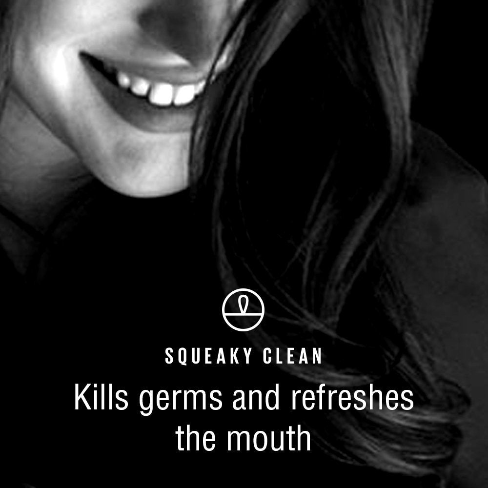 Squeaky Clean etiquette-visible, étiquette lisible indiquant les bénéfices.