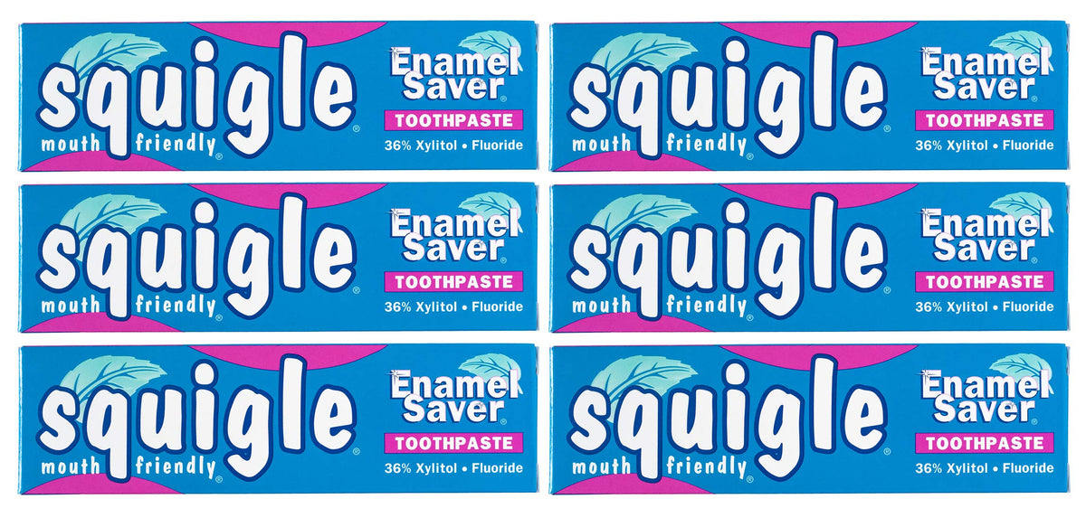 Dentifrice Squigle Enamel Saver en tube, soin doux pour dents sensibles et routine quotidienne.