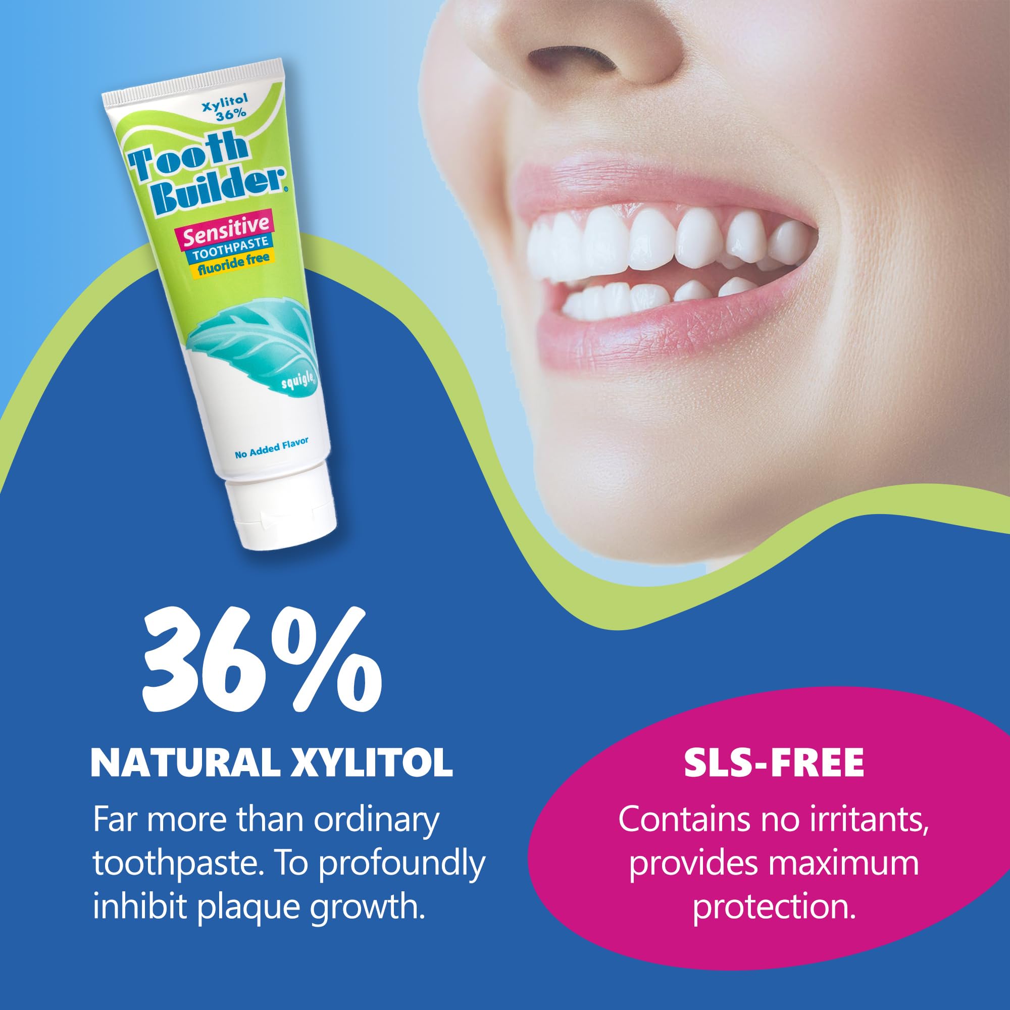Squigle Tooth Builder, tube non parfumé pour routine neutre.