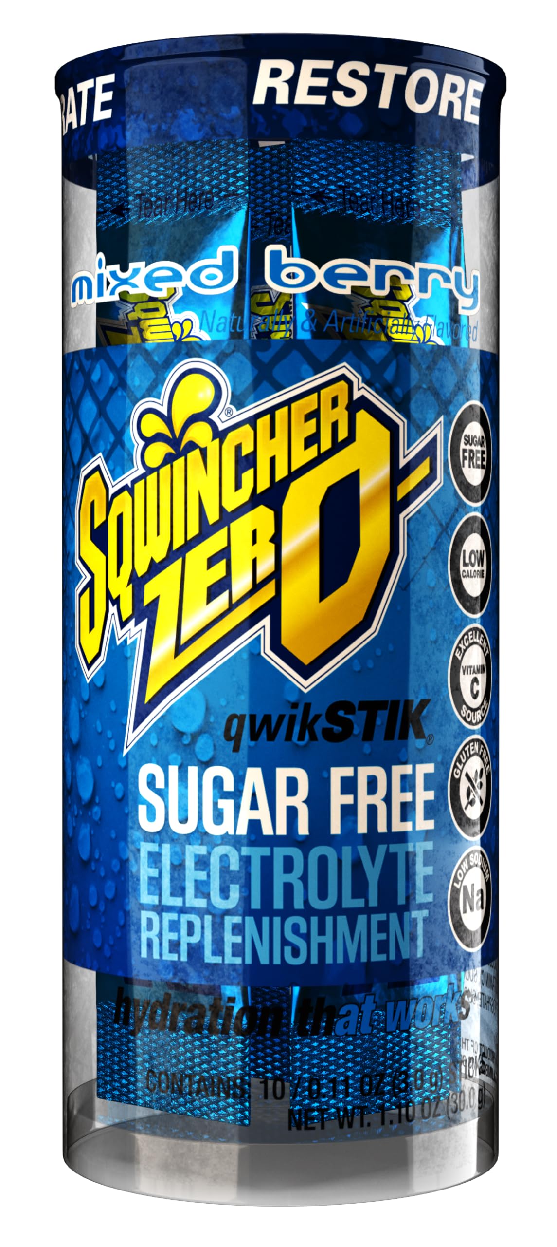 Sqwincher Zero Qwik Stik saveur fraise-citron offre une boisson rafraîchissante et légère.