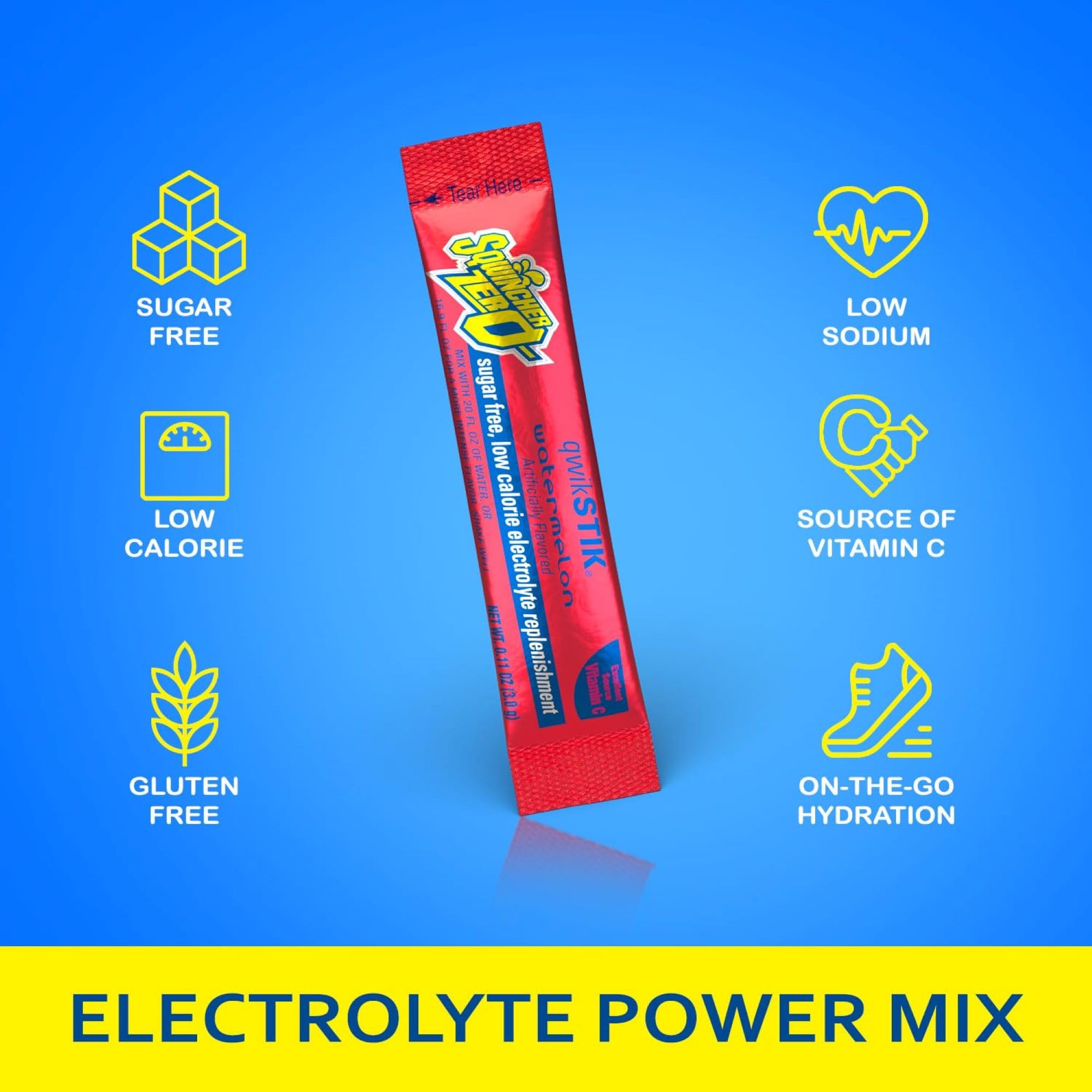Sqwincher Zero Qwik Stik saveur punch-fruit propose une hydratation gourmande.