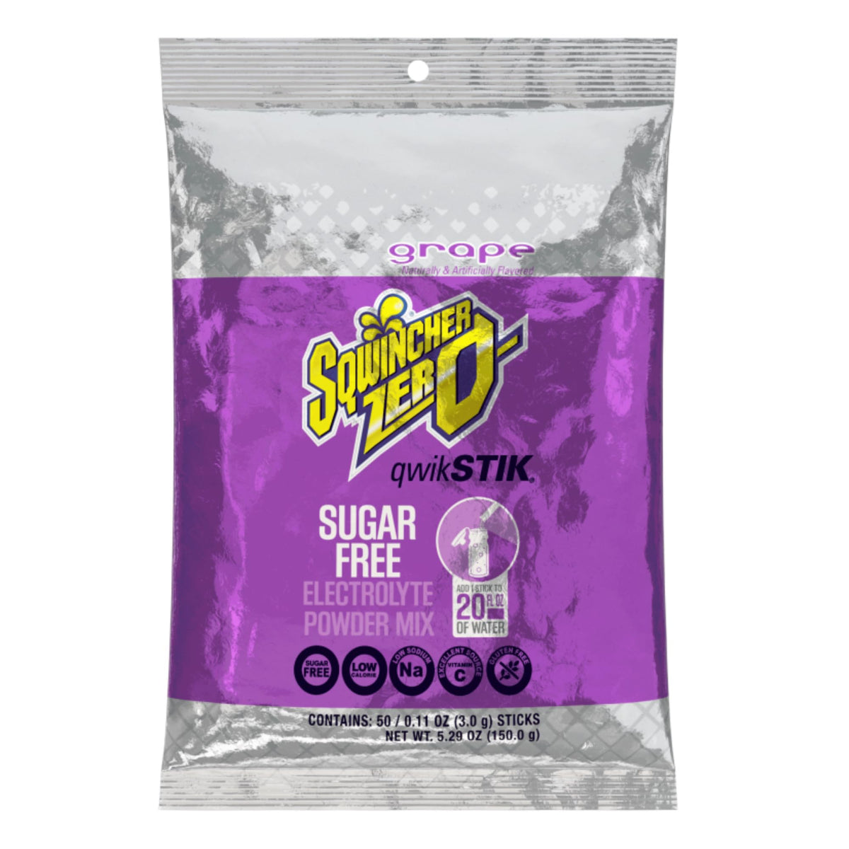 Sqwincher Zero Qwik Stik Zéro Raisin – emballage pratique et compact pour vos pauses.