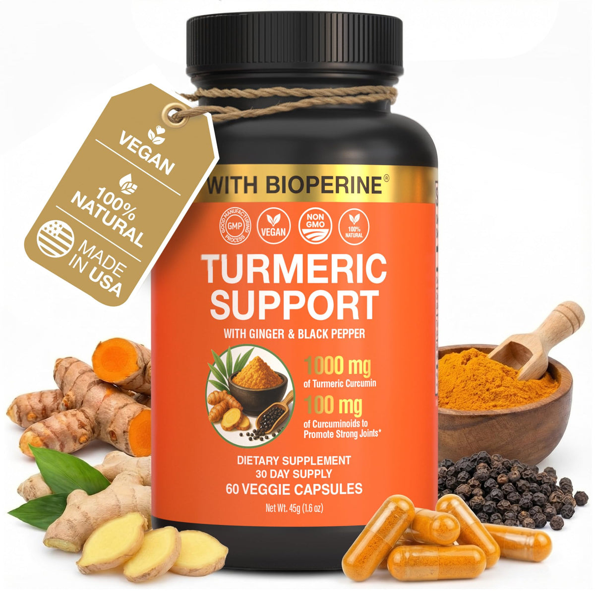 SS Sleeve Stars bouteille curcumine et curcuma, soutiens potentiels à la mobilité.