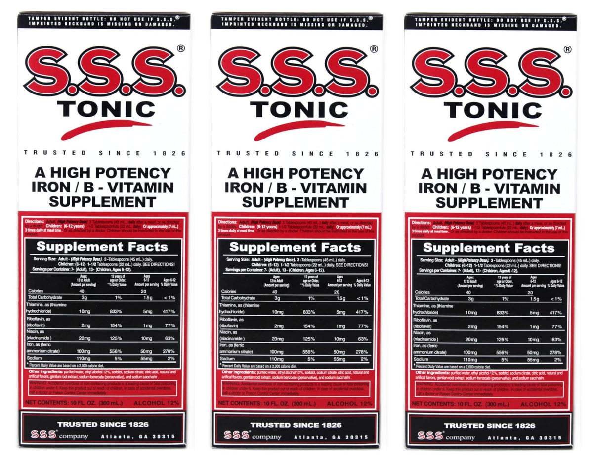 SSS Tonic: flacon 10oz pour un apport rapide en fer et vitamines B.