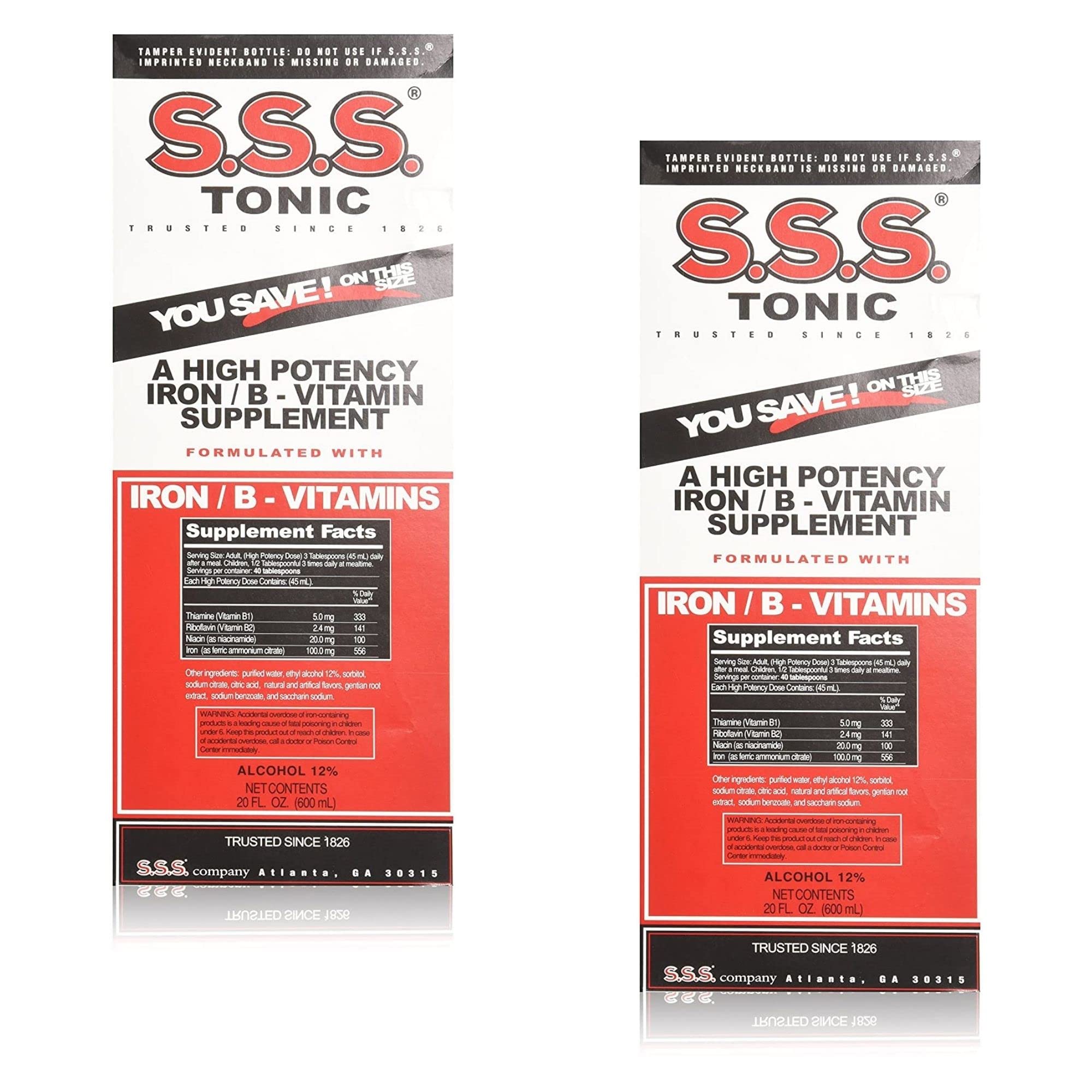 S.S.S. Tonic – versement de la bouteille, soutien énergétique potentiel grâce au fer