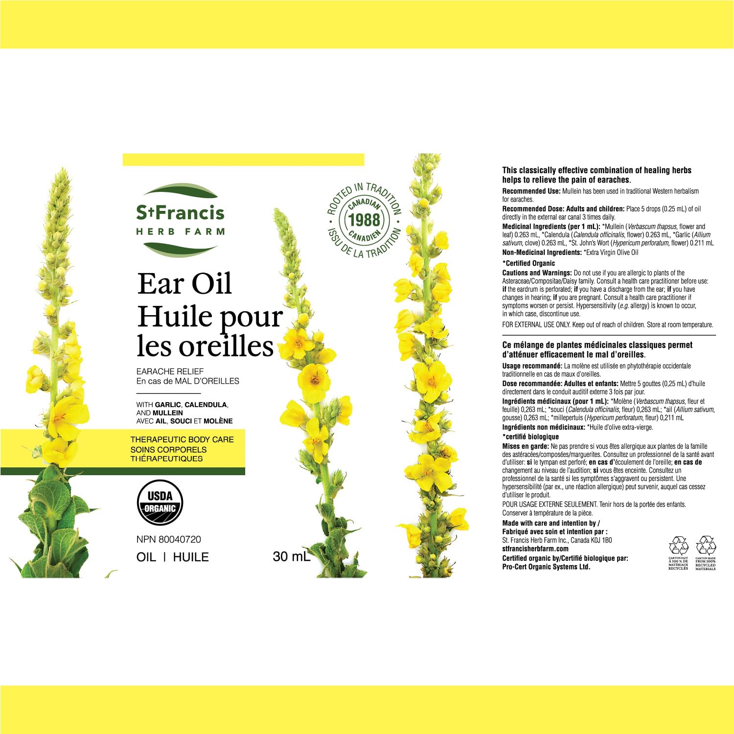 Gouttes d huile auriculaire St. Francis Herb Farm montrant l application simple.