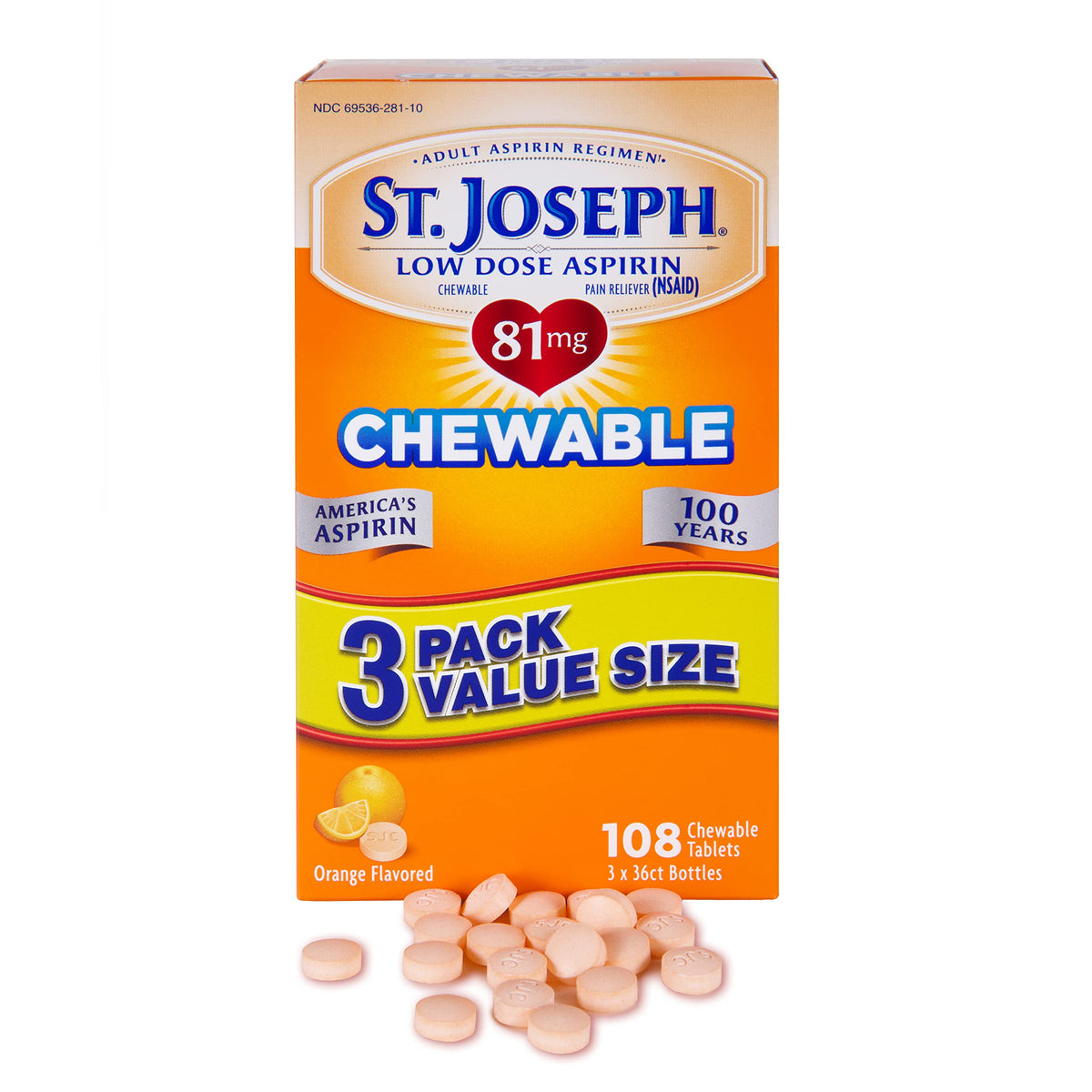 St. Joseph Aspirin 81 mg comprimés orange à mâcher, facilité d'utilisation.
