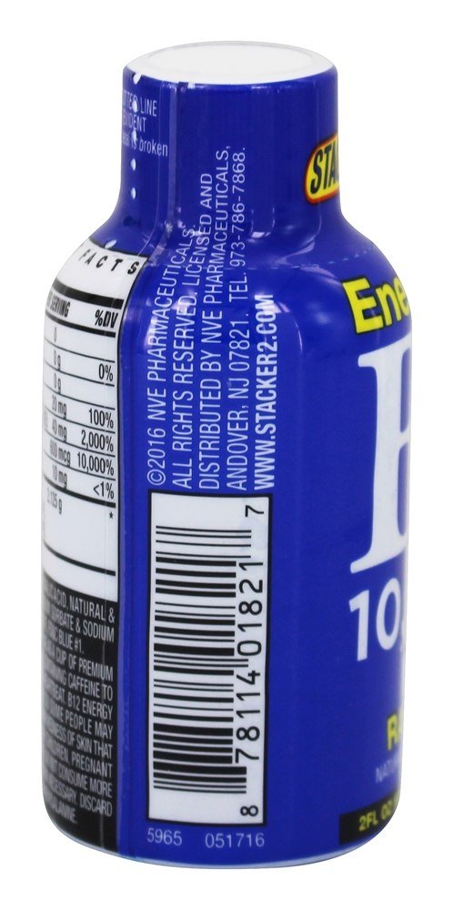STACKER 2 Concentré Énergisant Framboise Bleue — emballage et etiquette pratique.