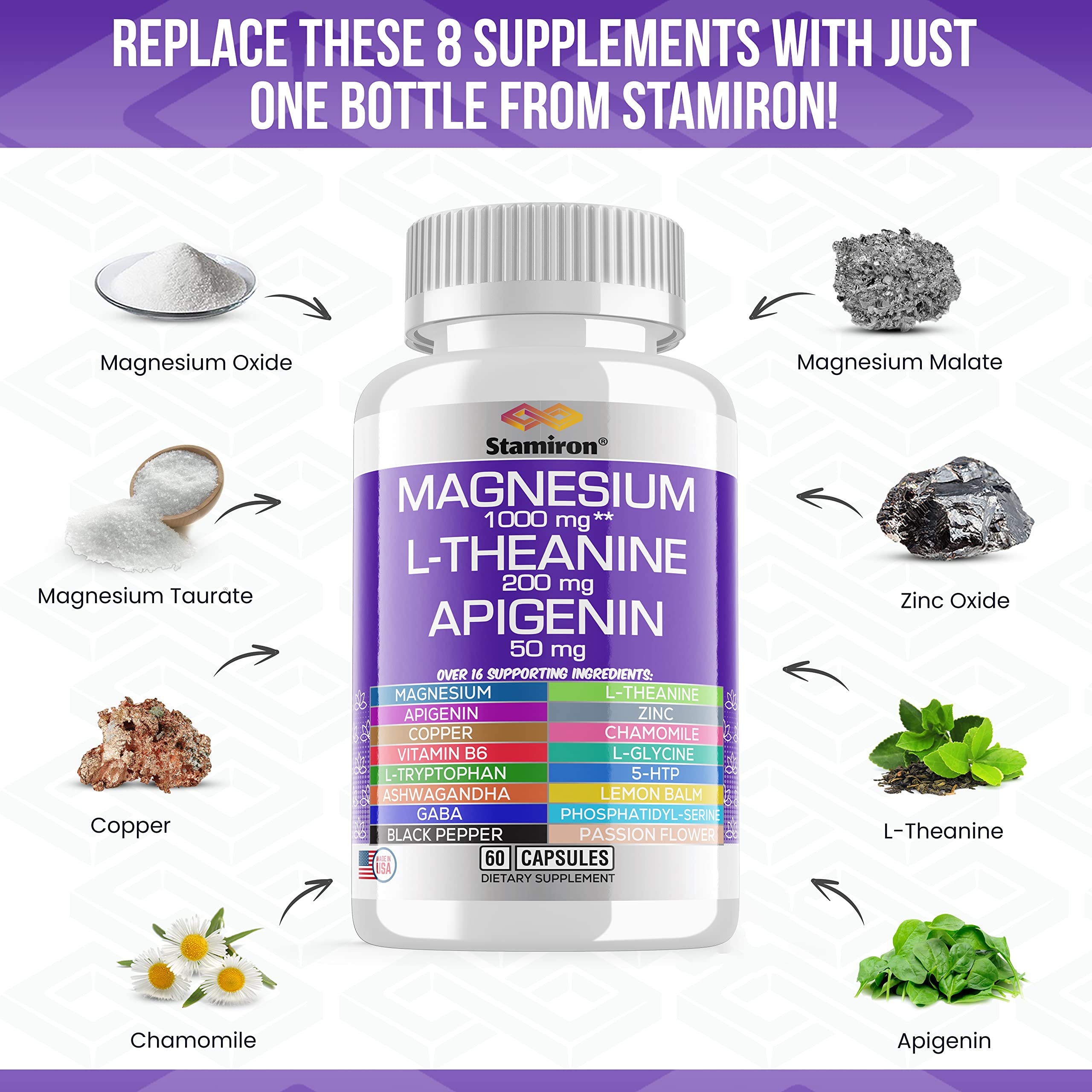 Stamiron L-théanine et Apigénine — association apaisante pour la relaxation.