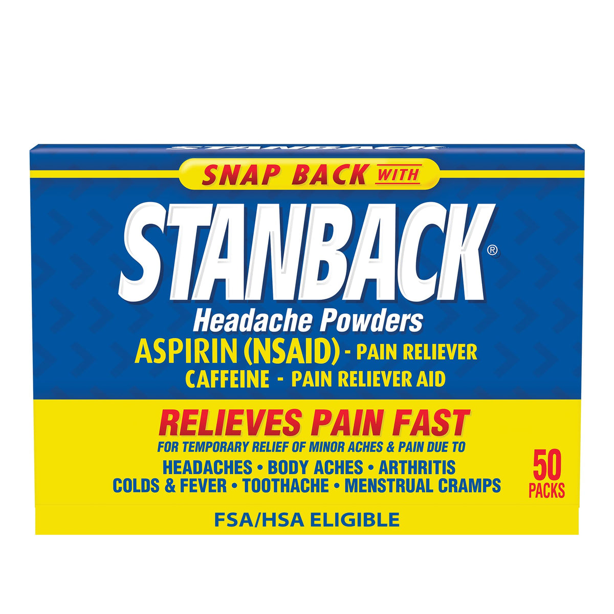 Stanback Poudre – emballage original, soulagement temporaire possible pour douleurs légères.